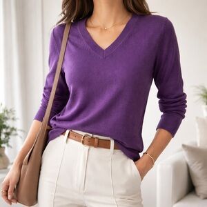 Banana Republic Extra Fine Merino Wool Sweater Purple V-Neck Medium Lightweight